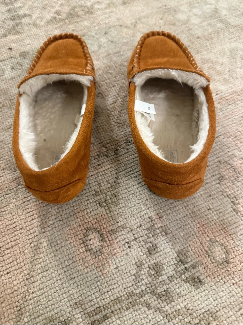 J. Crew Kids Chestnut Suede Moccasin Slippers with Faux-Fur Lining sz 2